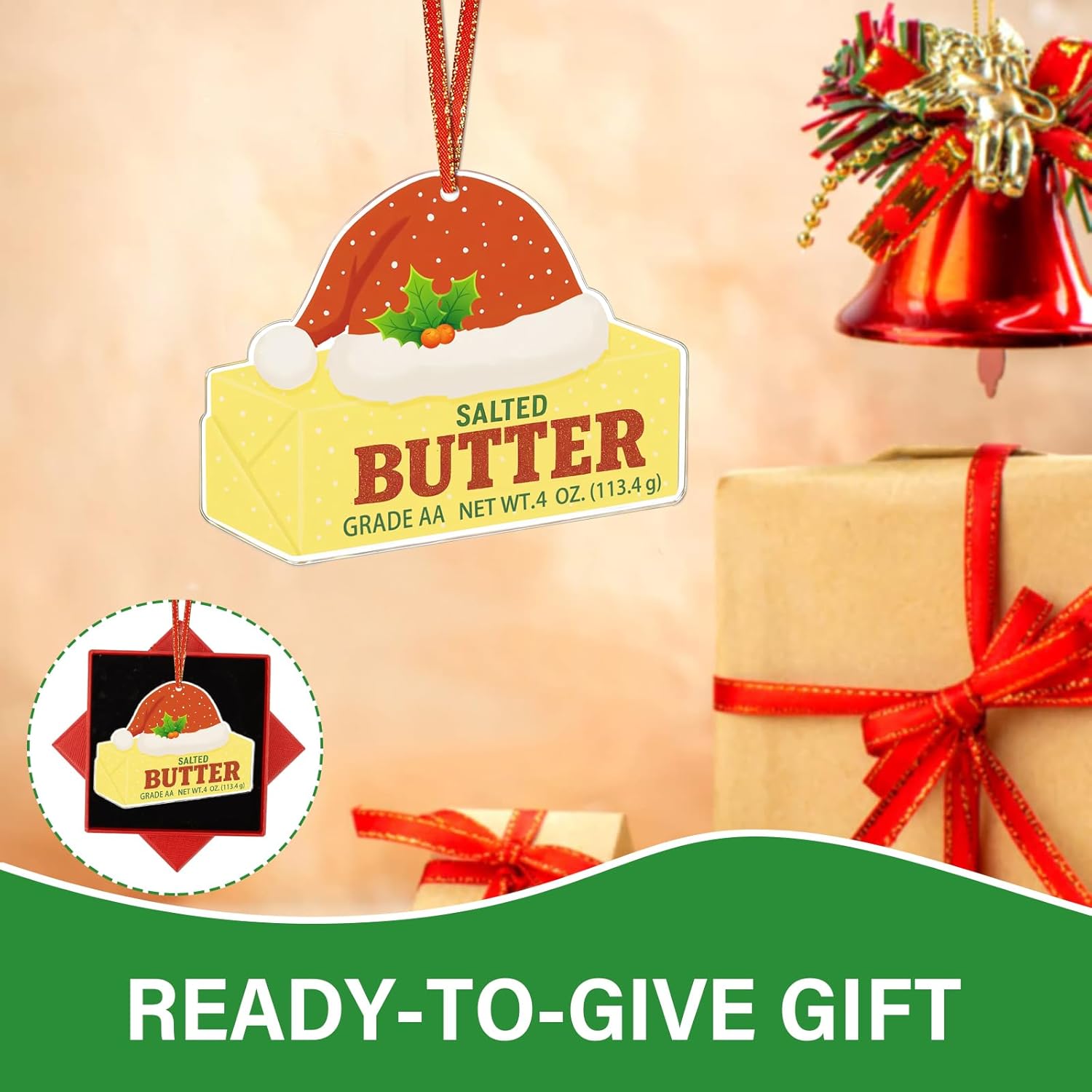 Stick of Butter Christmas Ornaments 2025-2D Acrylic Food Ornaments for Christmas Tree Decorations-Funny Xmas Ornament Stick of Butter Xmas Keepsake Gifts for Kids Women Men Home Party Decor - Image 5