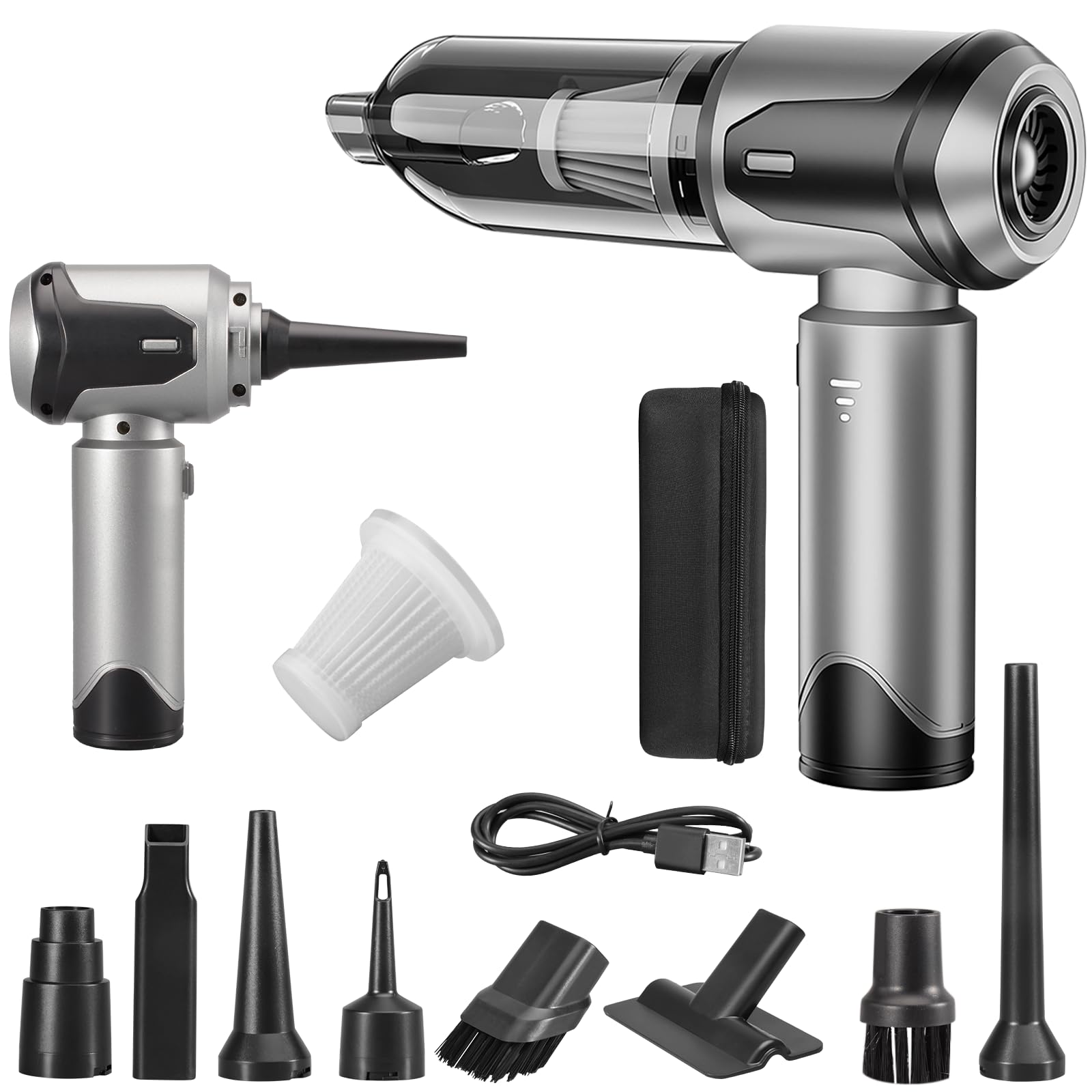 uxen Handheld Vacuum Cleaner Car Cordless, 26000Pa 4-in-1 Powerful Car Vacuum Cleaner, Portable Mini Vacuum Air Duster, 3 Speed Vacuum for Car, Home, Pet Hair, Silver