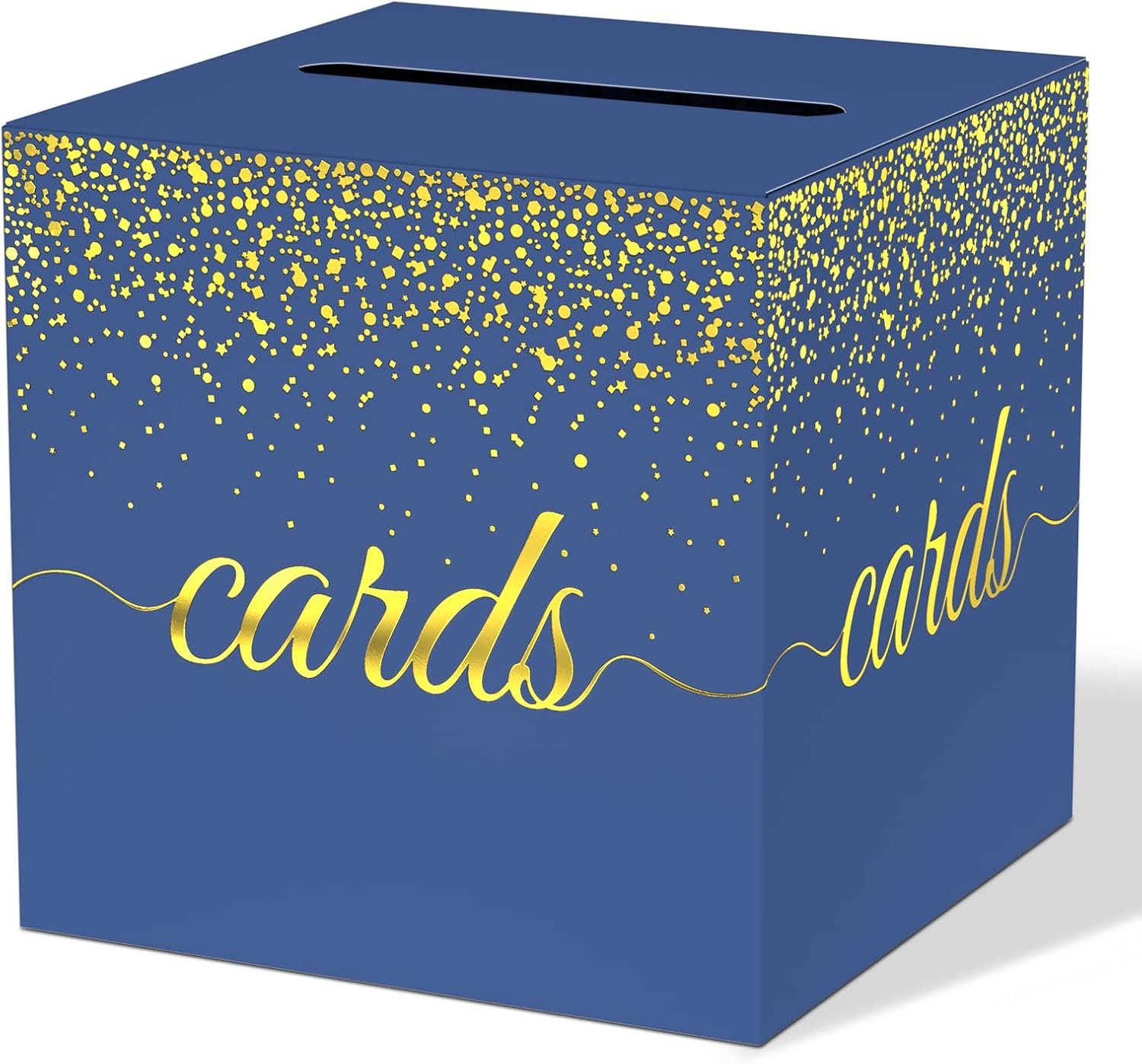WNINK Blue Gold Cards Box, Cards Receiving Box For Birthday, Graduation, Wedding, Bridal or BabyShower,Anniversaries, Retirements, Engagement Party Decorations Supplies Money Box
