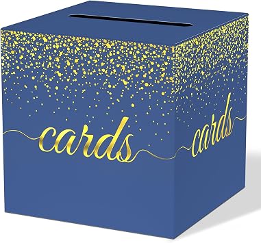 WNINK Blue Gold Cards Box, Cards Receiving Box For Birthday, Graduation, Wedding, Bridal or BabyShower,Anniversaries, Retirements, Engagement Party Decorations Supplies Money Box