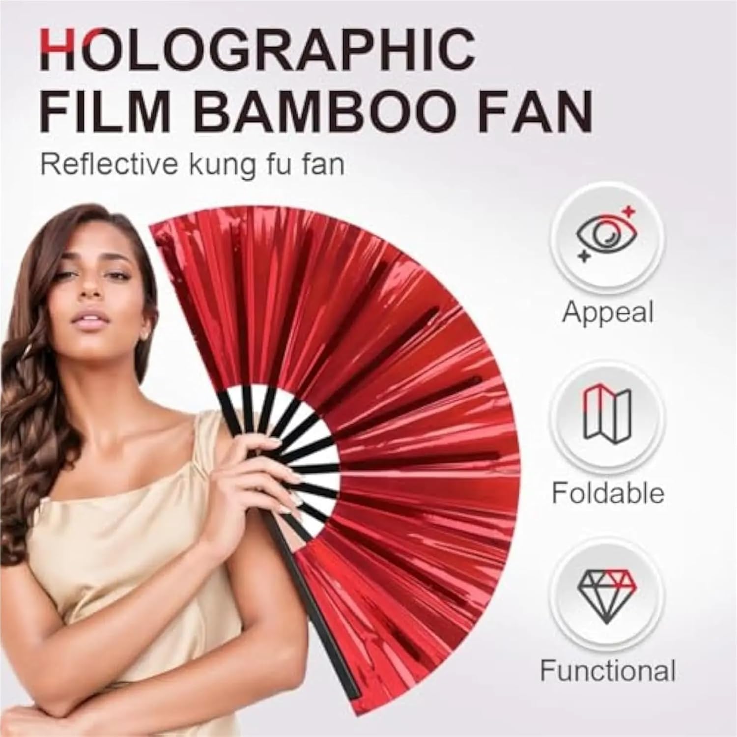 5PCS Boots On The Ground Clack Fan, 2025 New Large Holographic Folding Hand Line Dance Popping Fan,Clap Fans For Line Dancing(Color 1)