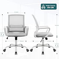 Vista 3 de Silla ergonómica de oficina gris, silla de escritorio de malla para computadora, sillas de escritorio de oficina en casa con ruedas, silla giratoria