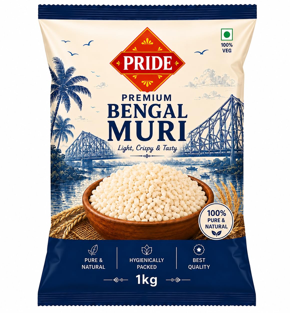 PRIDE Premium Bengal Muri | Puffed Rice (Murmura) | Light Crispy & Tasty | 100% Natural Bengal Muri | Ideal for Jhalmuri, Bhel Puri, Chanachur Mix & Healthy Evening Snacks (1 KG)-image-12