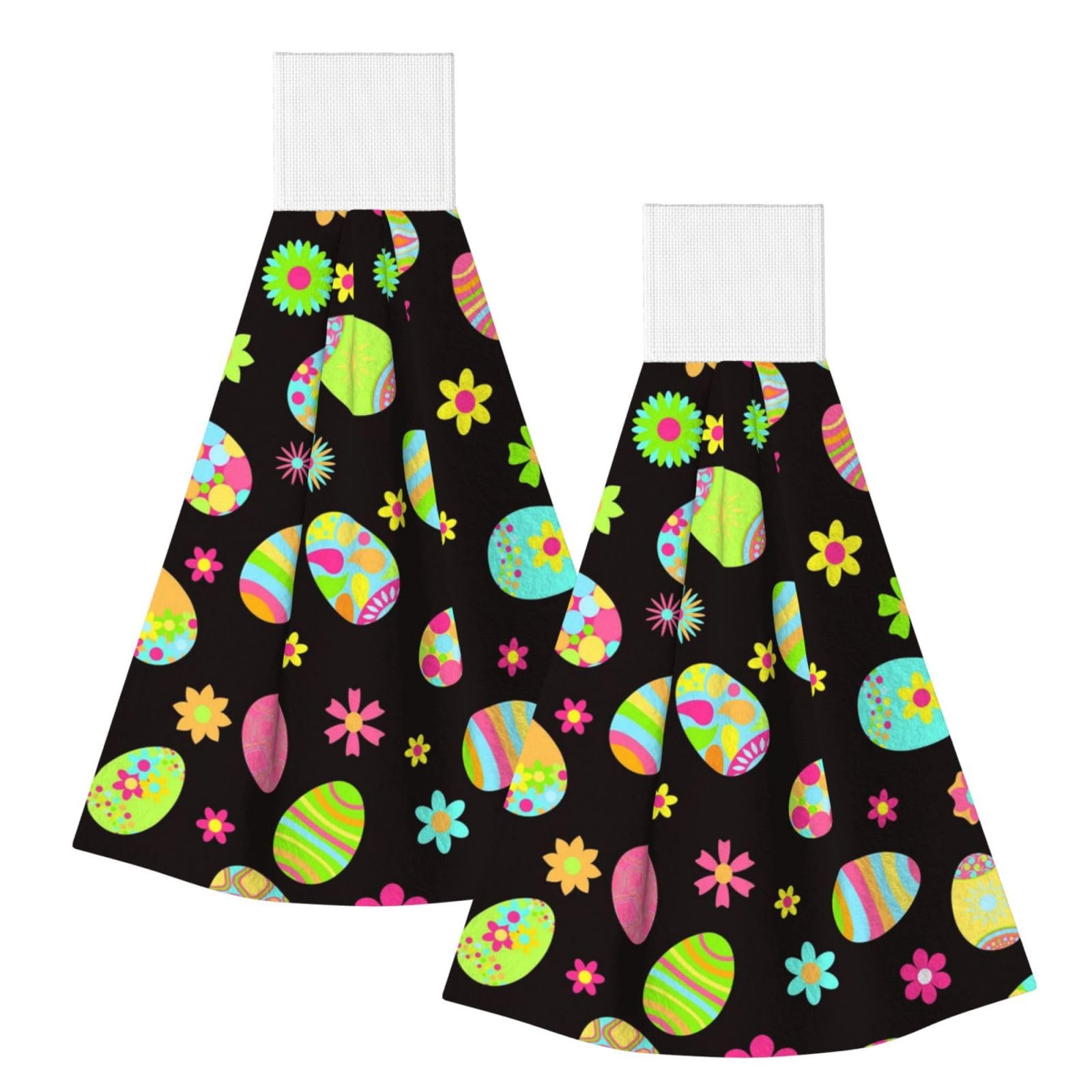 DOPKLNA Happy Easter Colorful Easter Eggs, 2 Pcs Hanging Coral Fiber Hand Towels for Bathroom, Absorbent Kitchen Towels