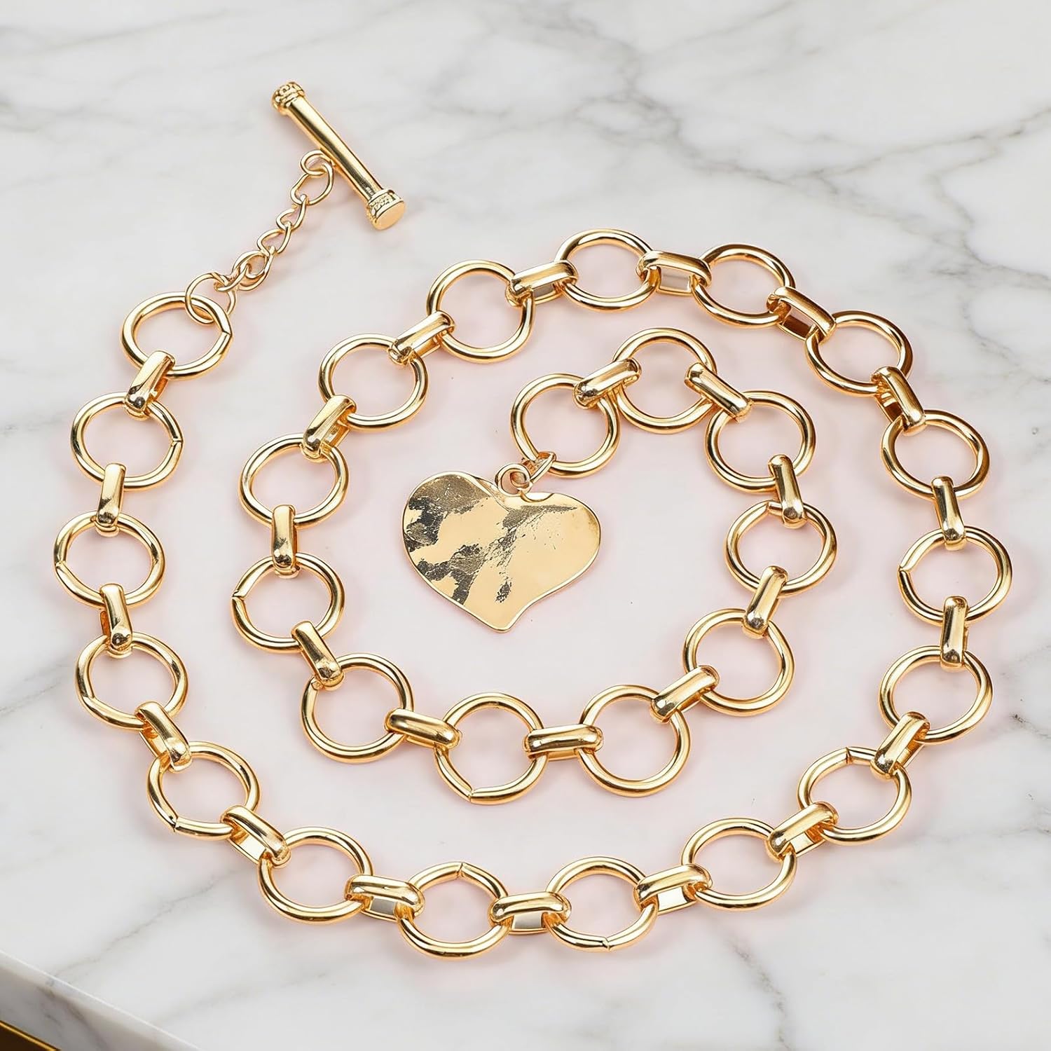 Sibba Chunky Gold Pendant Necklace, Gold Plated Thick Chain Necklace with Heart Charm, Trendy Vintage Chunky Heart Necklaces Non-Tarnish Statement Jewelry for Gift Stocking Stuffers - Image 3