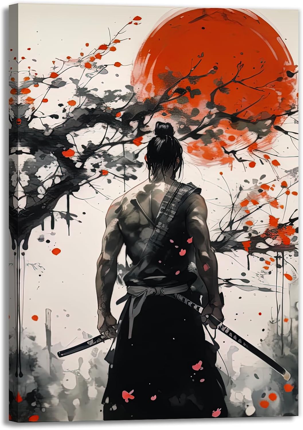 GLOKAKA Japanese Samurai Canvas Wall Art Black Red Posters Traditional Japanese Decor Asian Culture Artwork for Bedroom Office Bathroom(Artwork-1,12"x18")