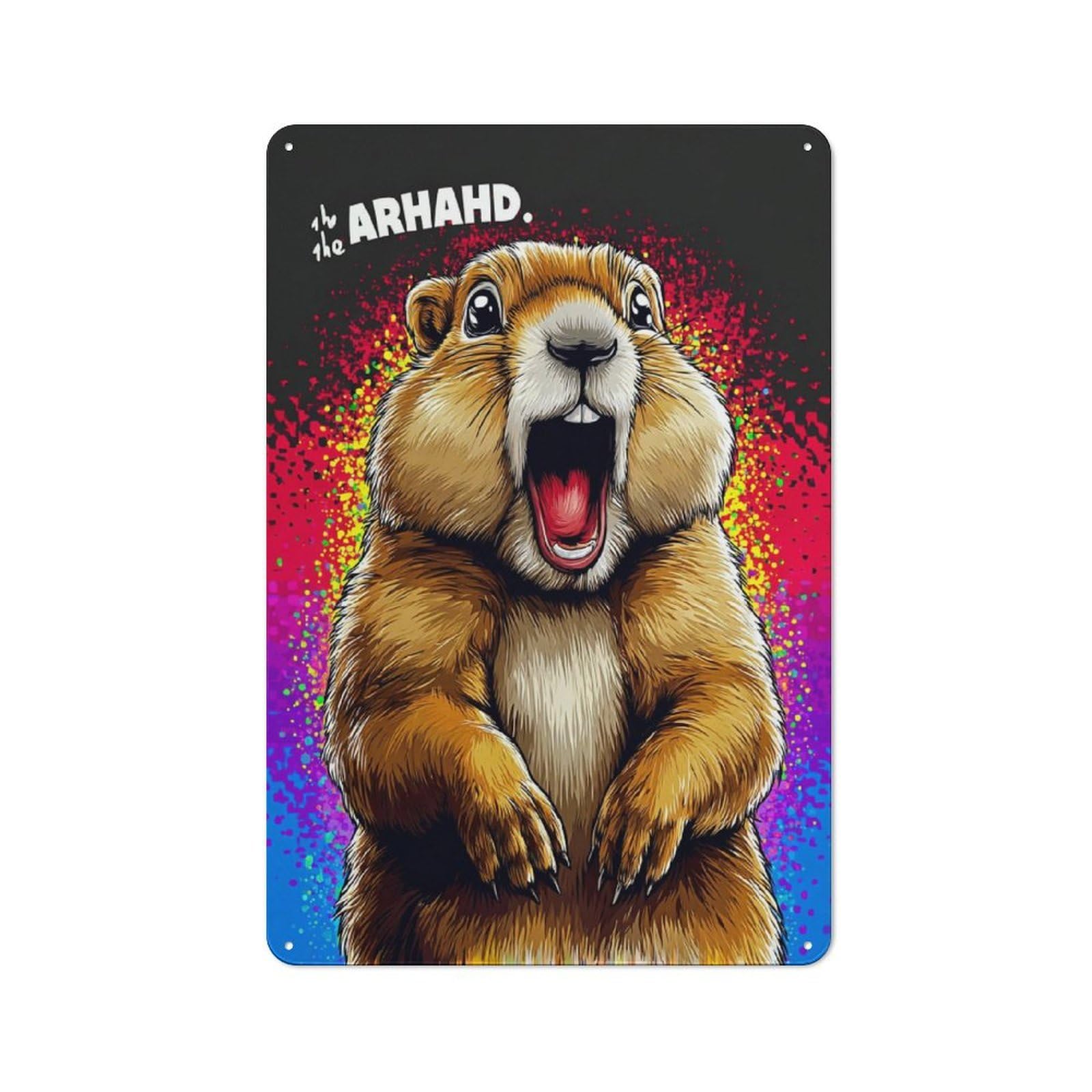 Junmoney Yelling Groundhog With Vibrant Background Decorative Tin Plaque 30X20cm, Vintage Bar Wall Plaque For Bar, Kitchen, Garage Or Games Room