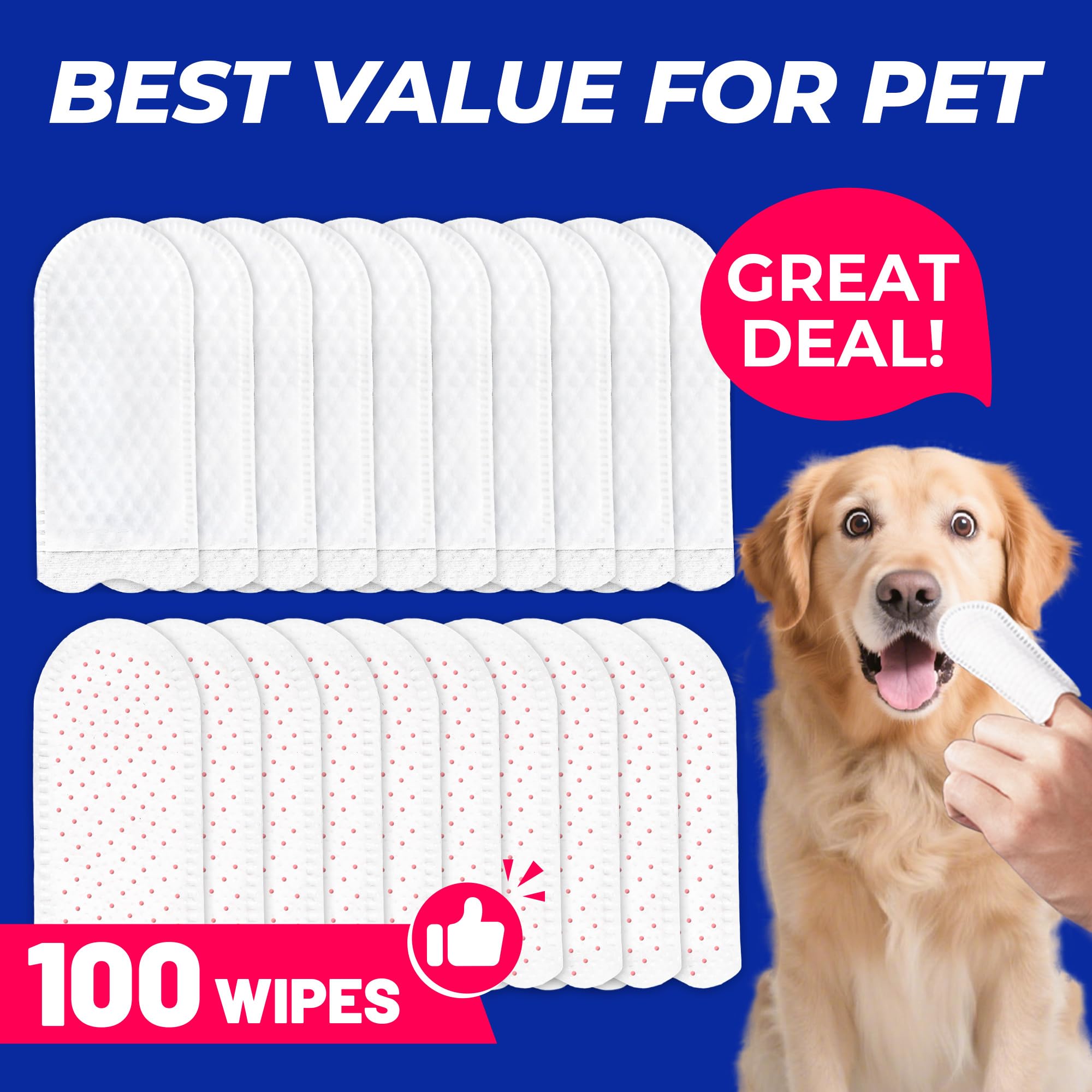 Wellix 100 Count Dog Teeth Cleaning Wipes for Dogs & Cats - Natural Formula Dental Care Finger Wipes Reduces Dog Plaque, Tartar & Bad Breath - No-Rinse Disposable Dog Dental Wipes - image 2