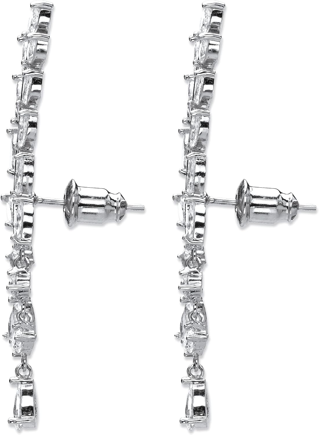 PalmBeach Silvertone Marquise Cut Cubic Zirconia Ear Climber Drop Earrings (43x8mm)