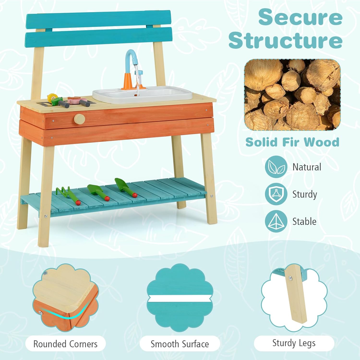 HONEY JOY Mud Kitchen and Barbecue Grill Combo, Real Faucet w/Running Water, Cedar Wood Pretend Play Kitchen for Toddler, Garden Tools & Cook Accessories, Outdoor Kids Kitchen Playset for Boys Girls