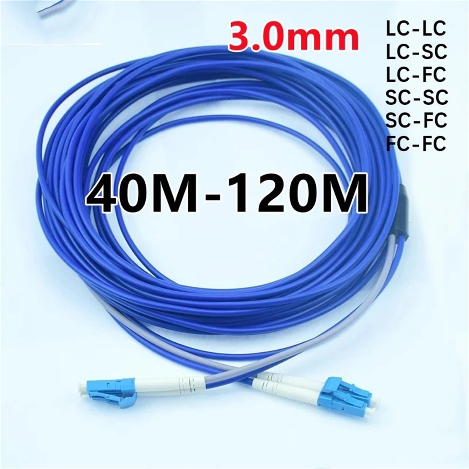 Cavo Patch Ottico corazzato a 2 Core 40M50M60M70M80M100m120m 2C monomodale SC LC FC Sca LCASM Cavo Jumper ftth 2 Fibre Blu(60m LC-LC)