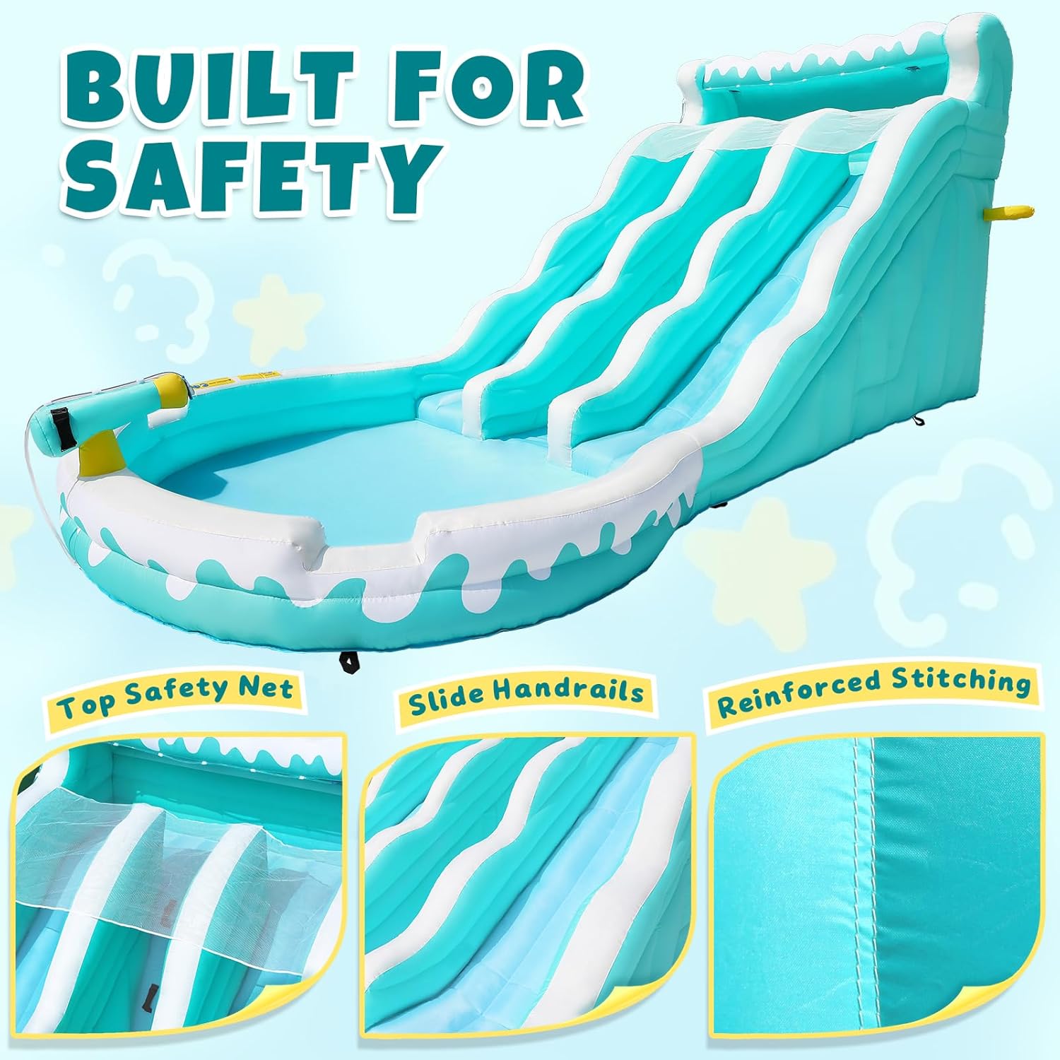 Inflatable Water Slide Bounce House for Kids, Dual Slides Water Park with Climbing Wall, Water Cannon & Basketball Hoop for Indoor Outdoor Backyard Play