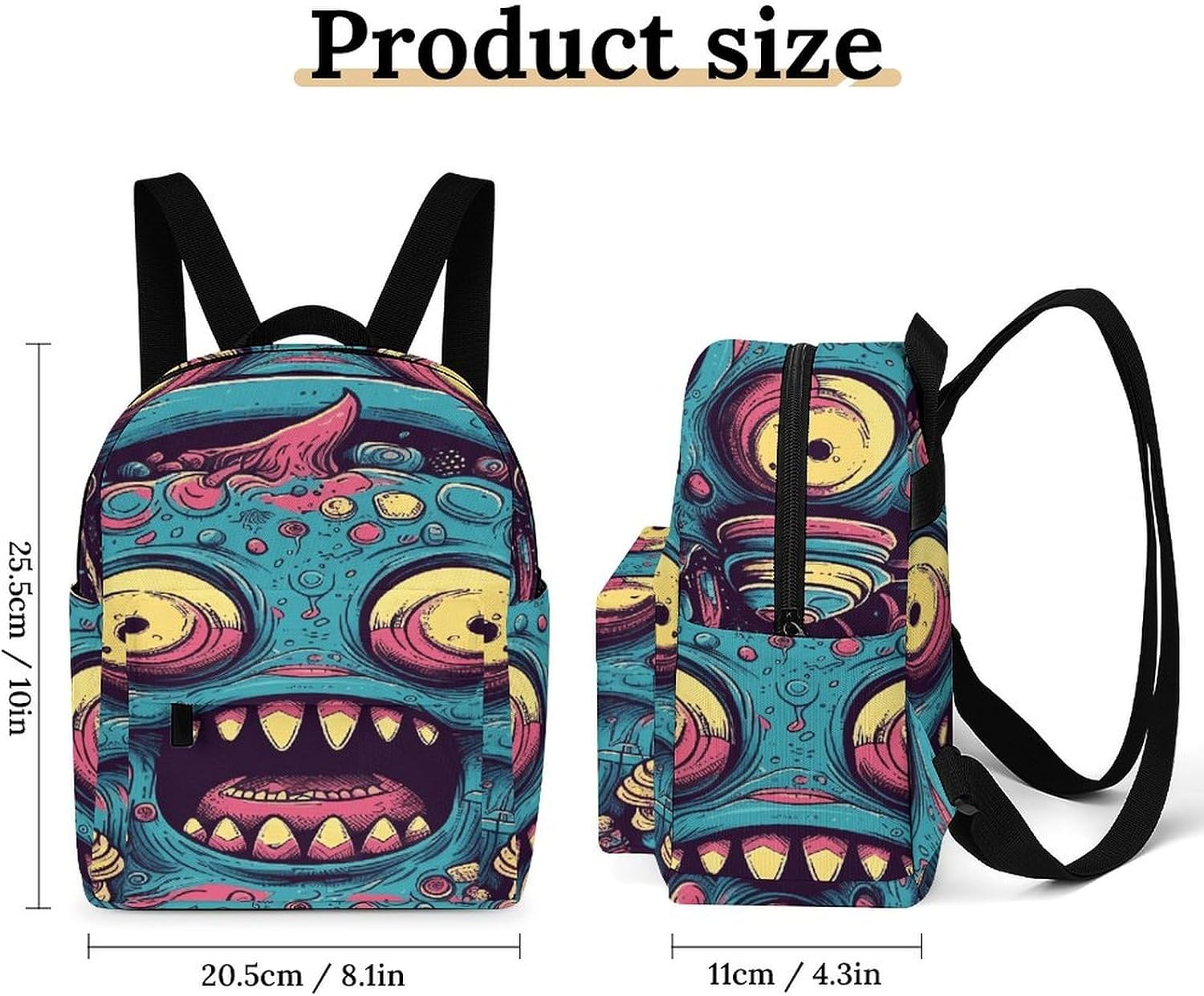 Love Music Monster Casual Daypack Personal Item Bag Backpack image 2