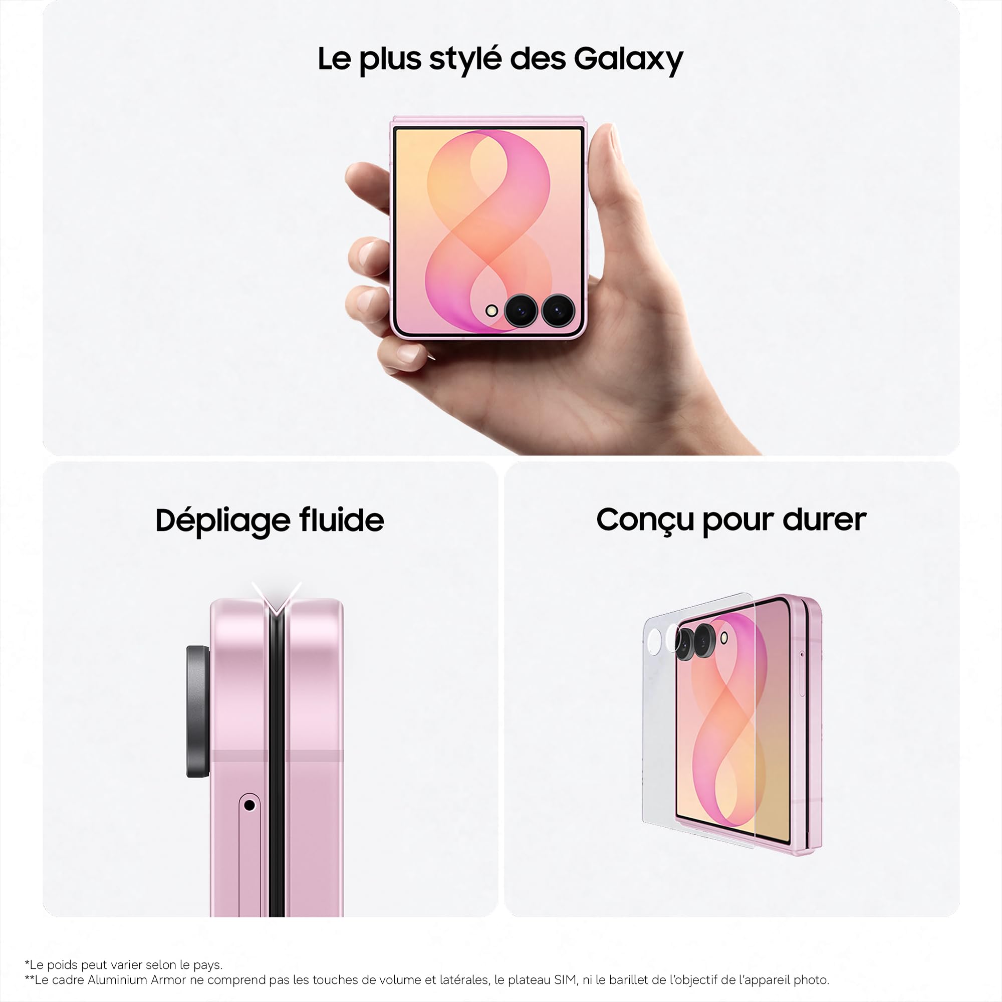 Samsung Galaxy Z Flip8, Smartphone avec IA, 256 Go, Rose, Version FR | Android Smartphone Pliable, Caméra Frontale avec Option Mains Libres, RAM 12 Go, Batterie de 4300 mAh, Fonction FlexWindow