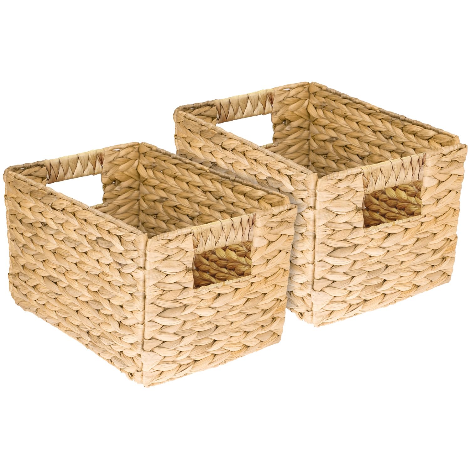 HMF Cesta de almacenaje trenzada organizadora de jacinto de agua, cesta decorativa con asas para baño, cocina, salón y estantería | Juego de 2 | Tamaño M | 32 x 23 x 20 cm | Natural