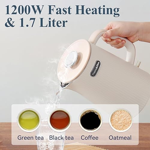 Miniatura 5 de Nueve&Five Hervidor eléctrico grande de 1.7 L (57 onzas), perfecto para más de 7 tazas de té y café, hervidor de té eléctrico grande de doble pared