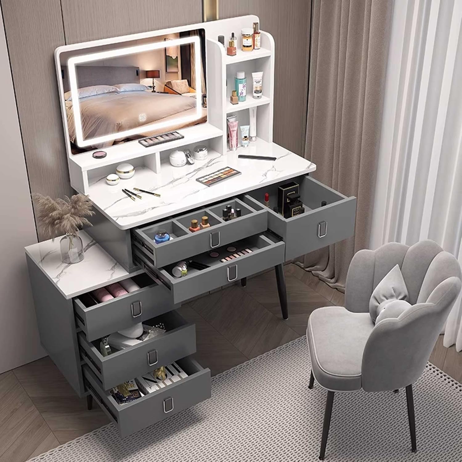 OMPDD Light Up Vanity Makeup Mirror, Makeup Desk with