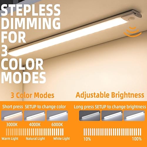 Miniatura 5 de Luz para debajo del gabinete, luz inalámbrica para armario, luces de mostrador para cocina, luz con sensor de movimiento, luz nocturna recargable,