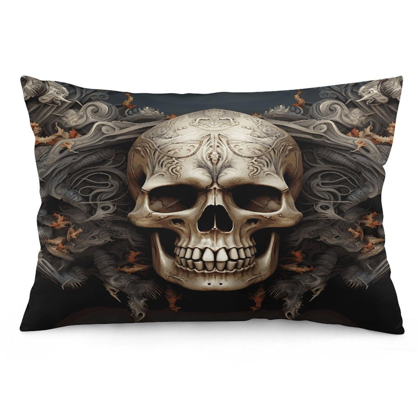 Skulls Throw Pillow Covers with Silent Zipper Polyester Pillow Protectors Removable Pillow Cases Soft Pillowcase Cozy Pillow Sham Cushion Cover for Sofa Car Bed 12 "x20