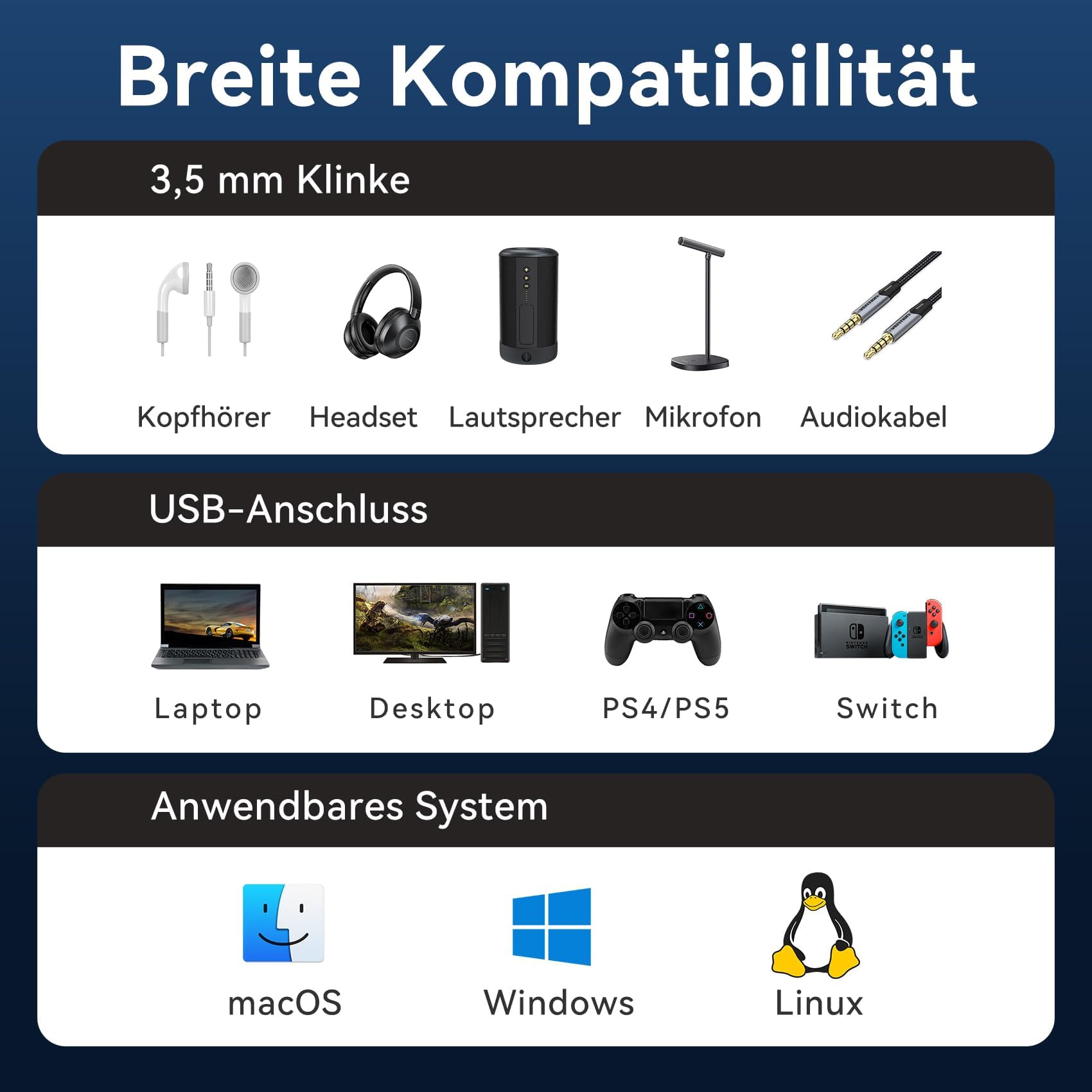 VENTION 7.1 Karta dźwiękowa USB do gier, 7.1, wirtualny dźwięk przestrzenny, 24 bit/192 kHz, system światła RGB, wzmacniacz audio, kompatybilny z PS5, PS4, Xbox One, Nintendo