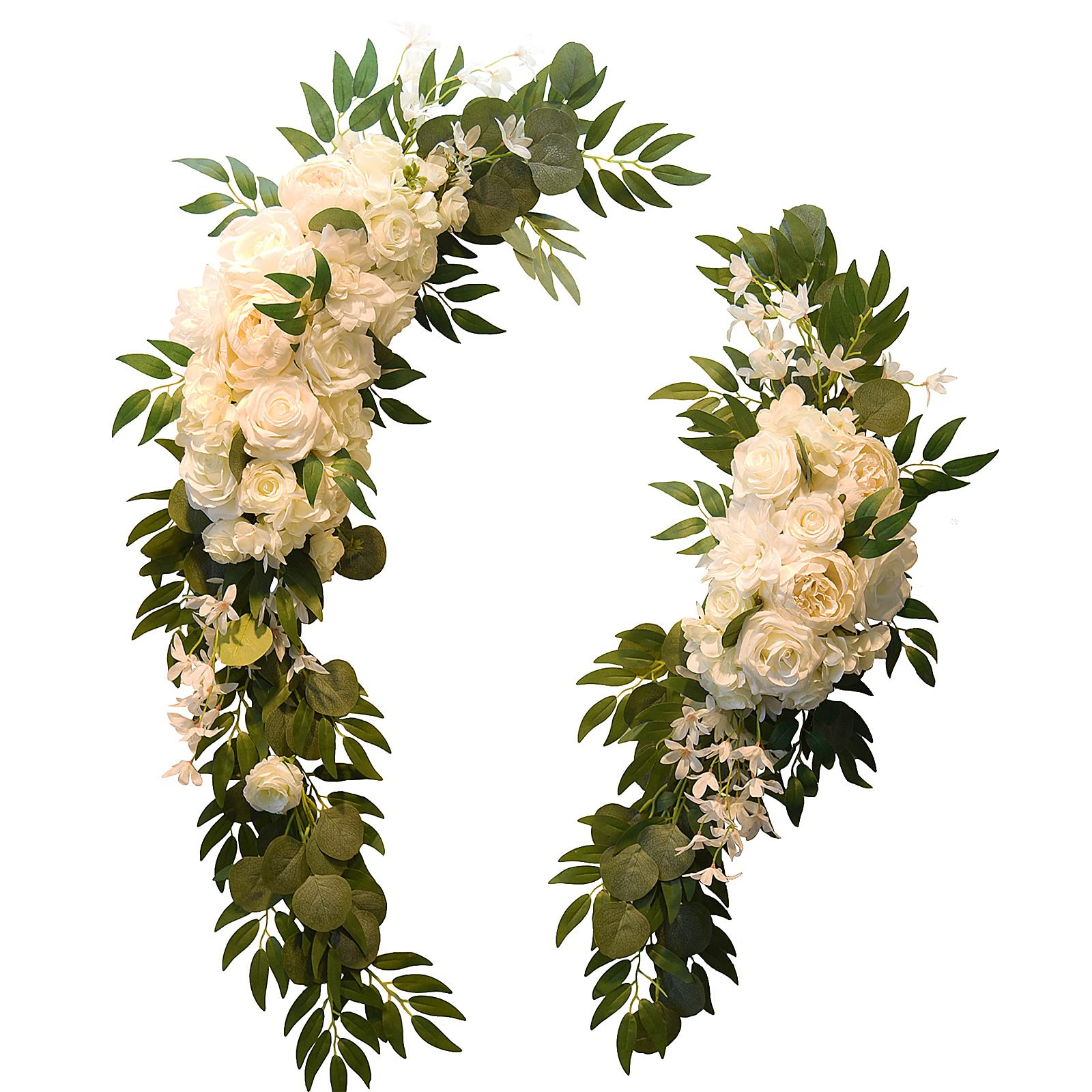 Set mit 2 Großen Blumenbögen für Hochzeiten, Hortensien-Rosen-Blumengirlanden aus Seide, Künstliche Pfingstrosen-Girlanden, Willkommensschild-Arrangement für Blumenarrangements, Empfang,(Weiss)