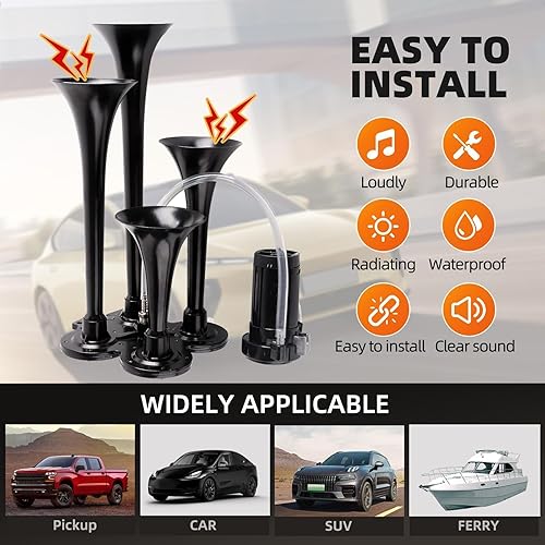 Miniatura 3 de Kit de bocina de tren, adecuado para camionescochessemirremolques.Ultra ruidoso dB. La bocina de aire con compresor es adecuada para