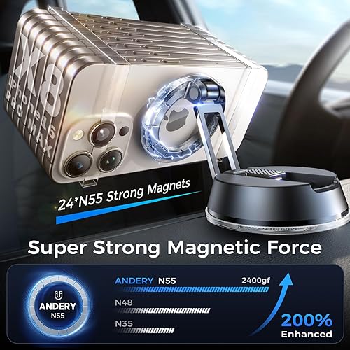 Miniatura 5 de NeverFall - Soporte de teléfono para automóvil MagSafe 78 + libras de ultra agarre  2400 gf de potencia magnética Soporte plegable de 360 para