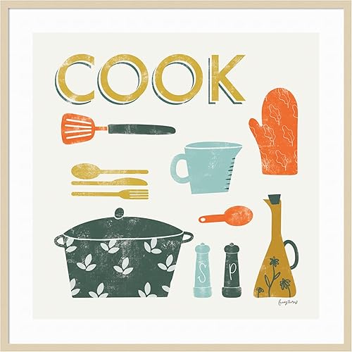 Amanti Art Framed Wall Art Print 41x41 Retro Kitchen III Cook by Becky Thorns, Cuisine Wall Art, Vintage Decor, Oversize Poster Painting Artwork for