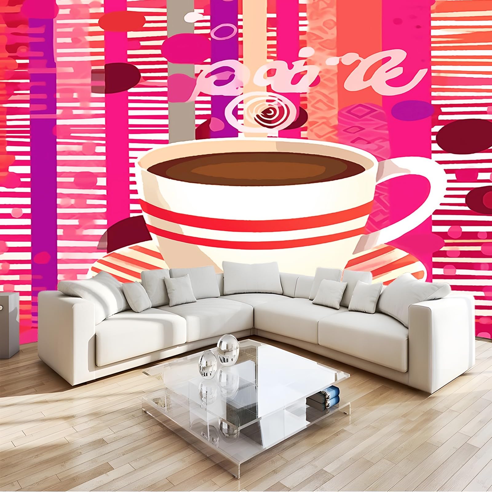 Kolorowa fototapeta, malowany kubek do kawy w paski, nadruk fototapeta, mural 3D, dekoracja plakatu, materiał płócienny do salonu, sypialni, pokoju dziecięcego, akcja 400 x 280 cm (szer. x wys.)