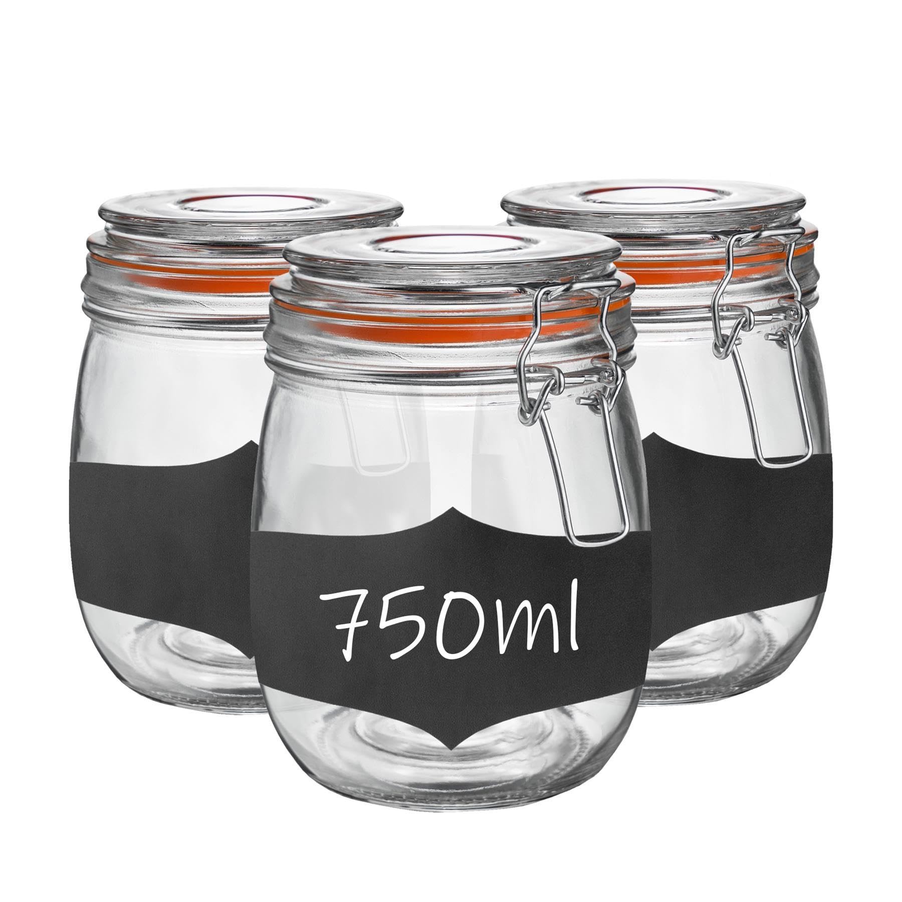 Argon Tableware 3X Glass Storage Jar & Labels Set750Ml/26.4Oz 4 Colour Seals Airtight Kitchen Storage Container Preserving Jar from B&Q