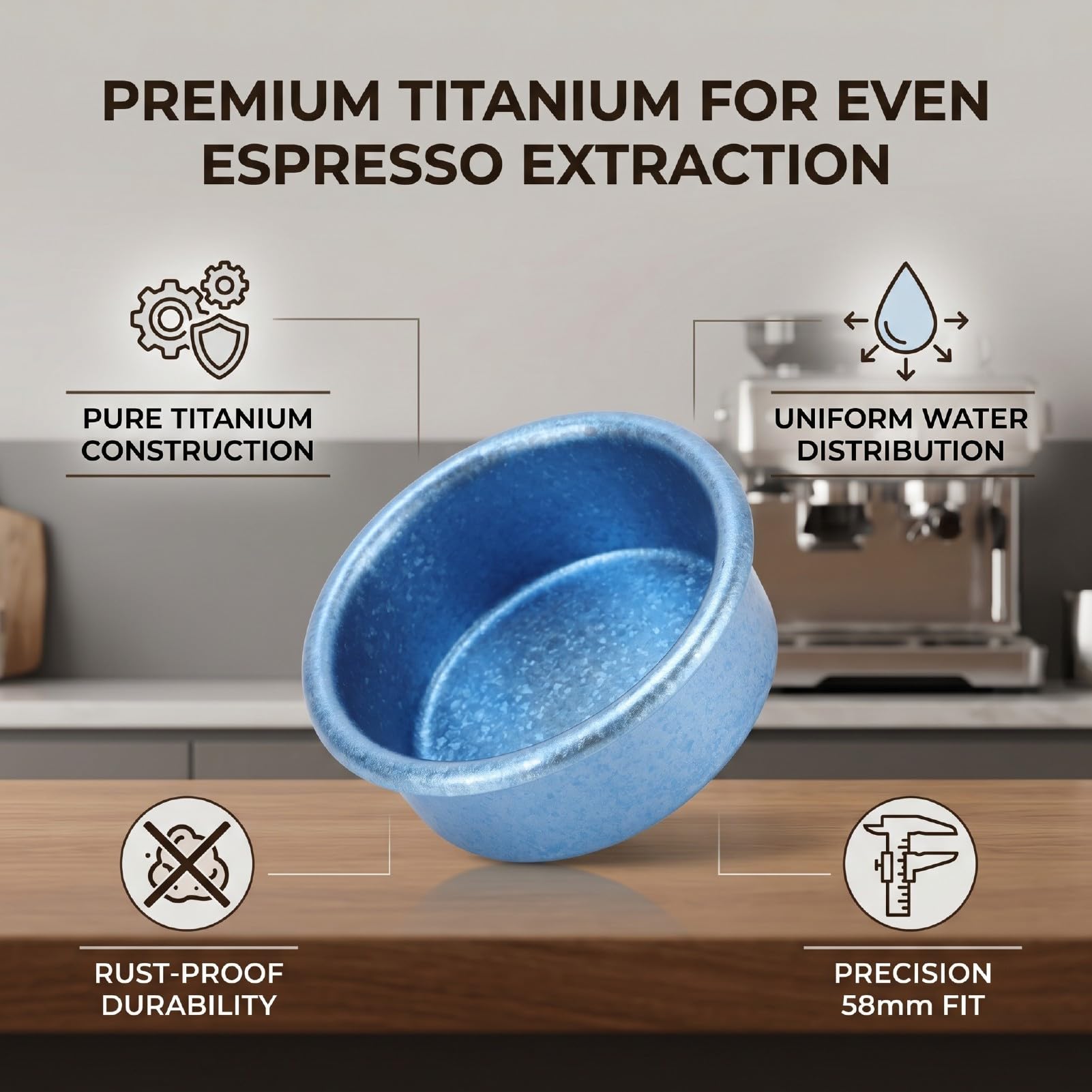 Ausla 58mm Pure Ti Cestello Portafiltro per Caffè, Estrazione Uniforme