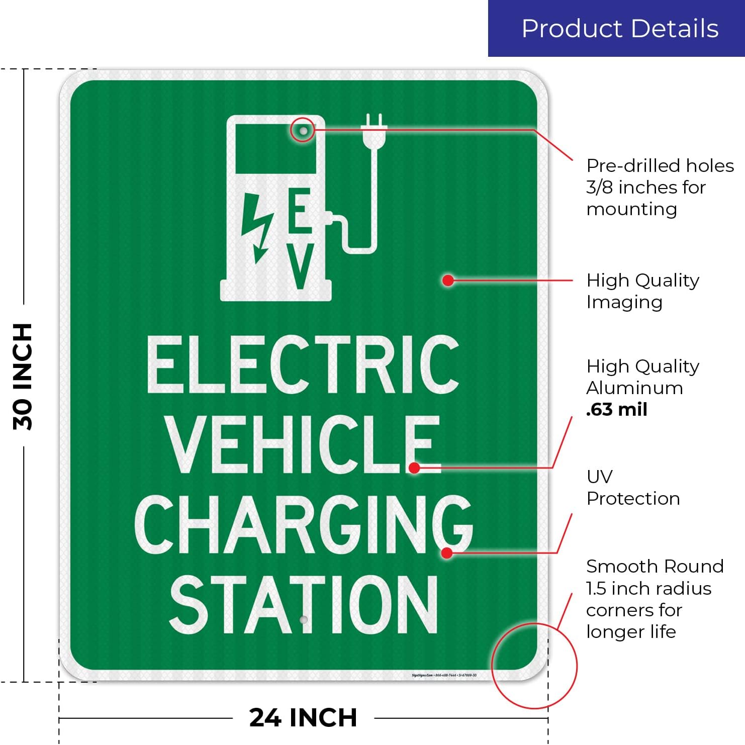 Electric Vehicle Charging Station with Graphic Sign, (SI-67869) 24x30 Inches, 3M EGP Reflective .080 Aluminum, Fade Resistant, Made in USA