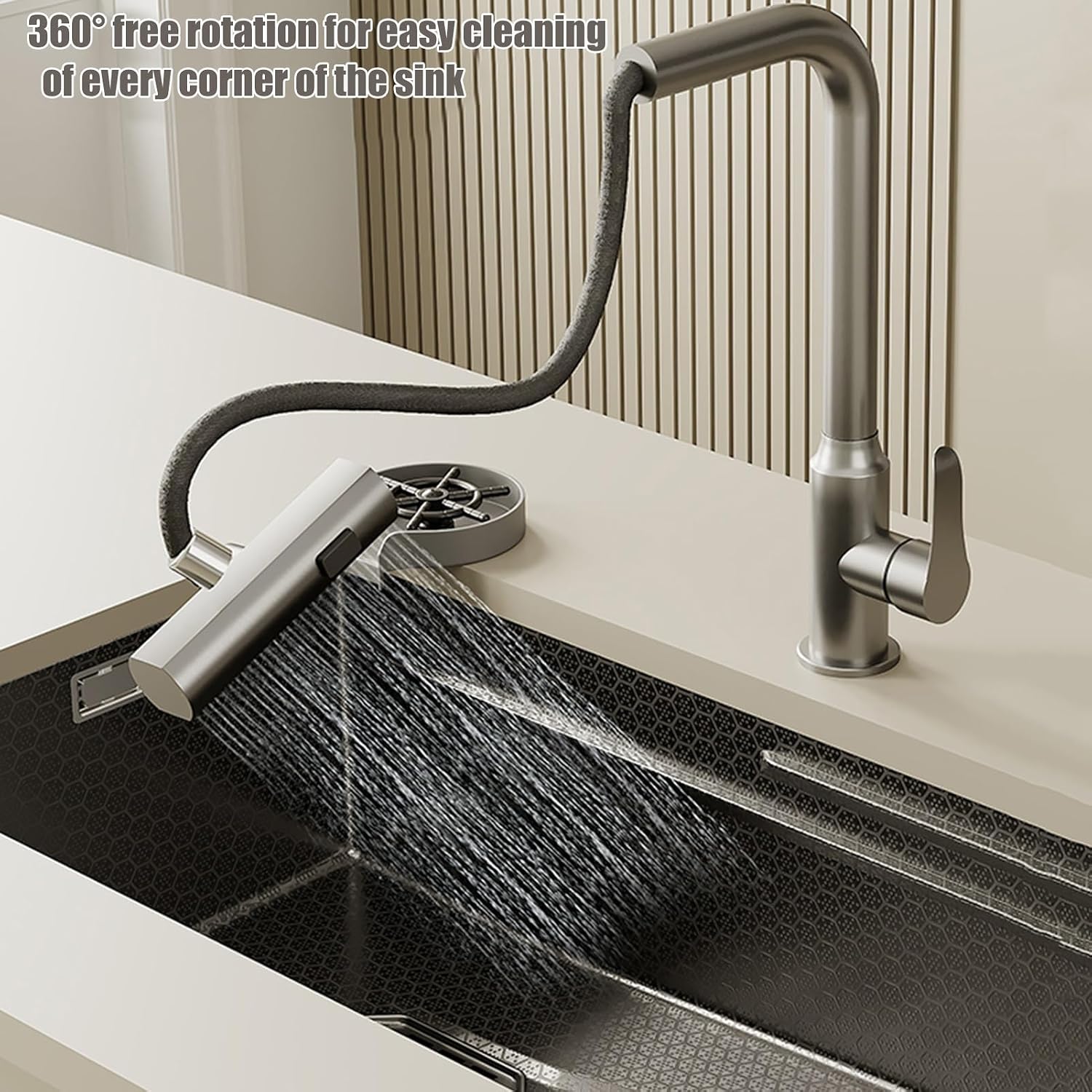 Kitchen Sink Square Digital Display Waterfall Tap Single Large Built-in Soap Dispenser for Sink Nano Handmade 304 Stainless Steel,C-68 * 40cm
