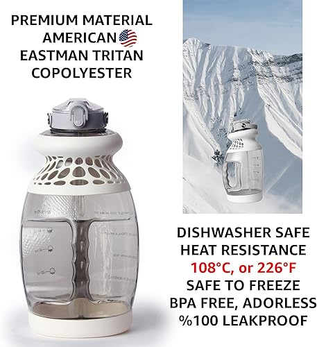 Miniatura 4 de Botella de agua ergonómica de 1 galón con tiempo, jarra de agua American Tritan de 1 galón, botella de agua deportiva con popote, botella de agua