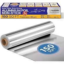 Katbite Non Stick Aluminum Foil Roll, Heavy Duty 12 in x 150 sq ft, 25 Micron Food Safe Tin Foil Wrap for Cooking, Grilling, Baking, Roasting, Pan Lining and Storage