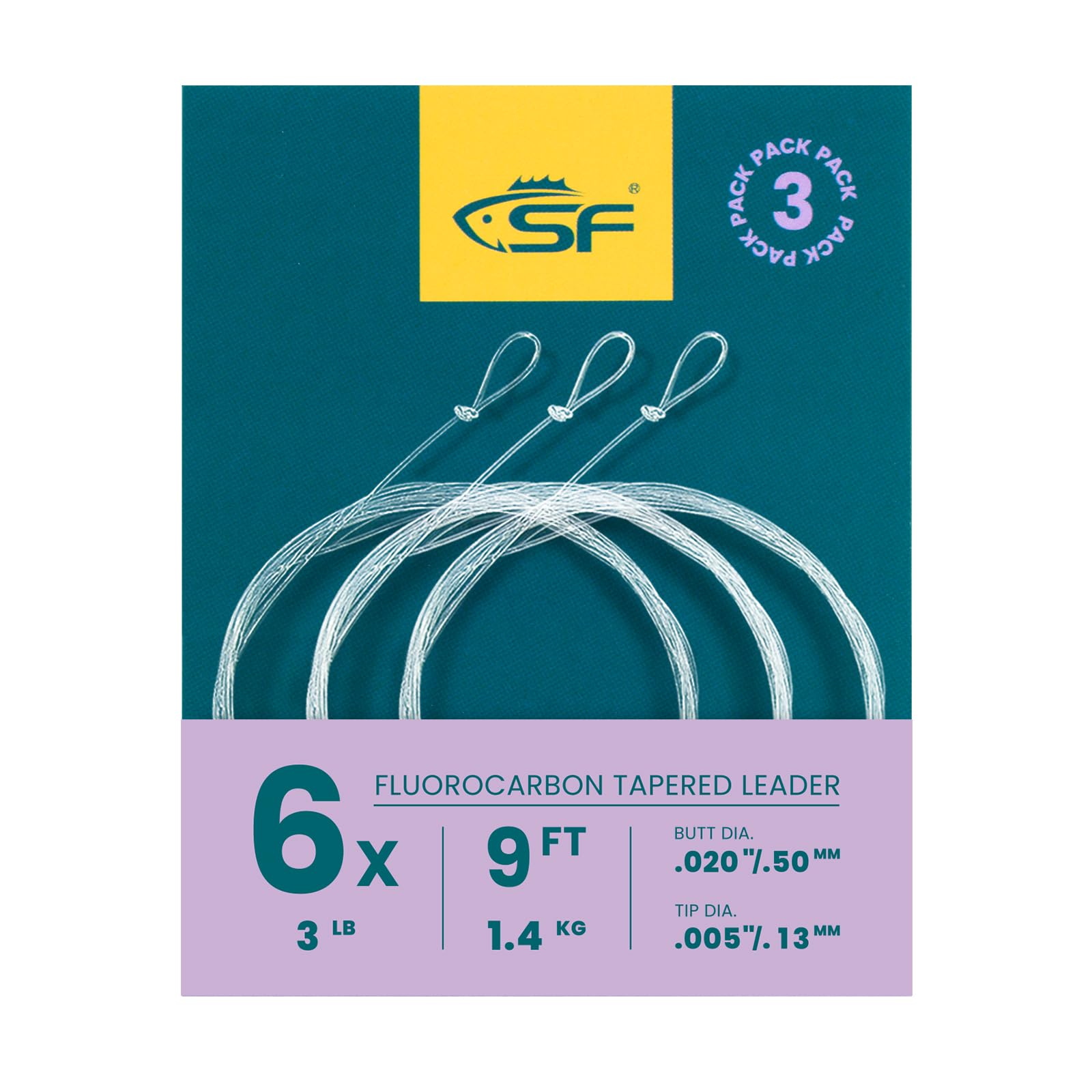 SF 3 Packs Pre-Tied Loop Fly Fishing Tapered Leader Fluorocarbon 7.5FT 9FT 12FT 0X 1X 2X 3X 4X 5X 6X 7X