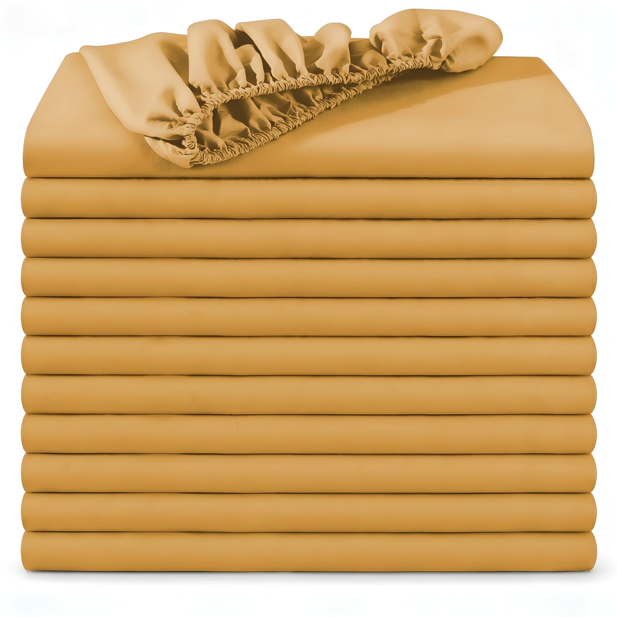 BedLooms Super King Fitted Sheet 12 Pack – Ochre (180x200cm) up to 25cm Deep Bed Sheets