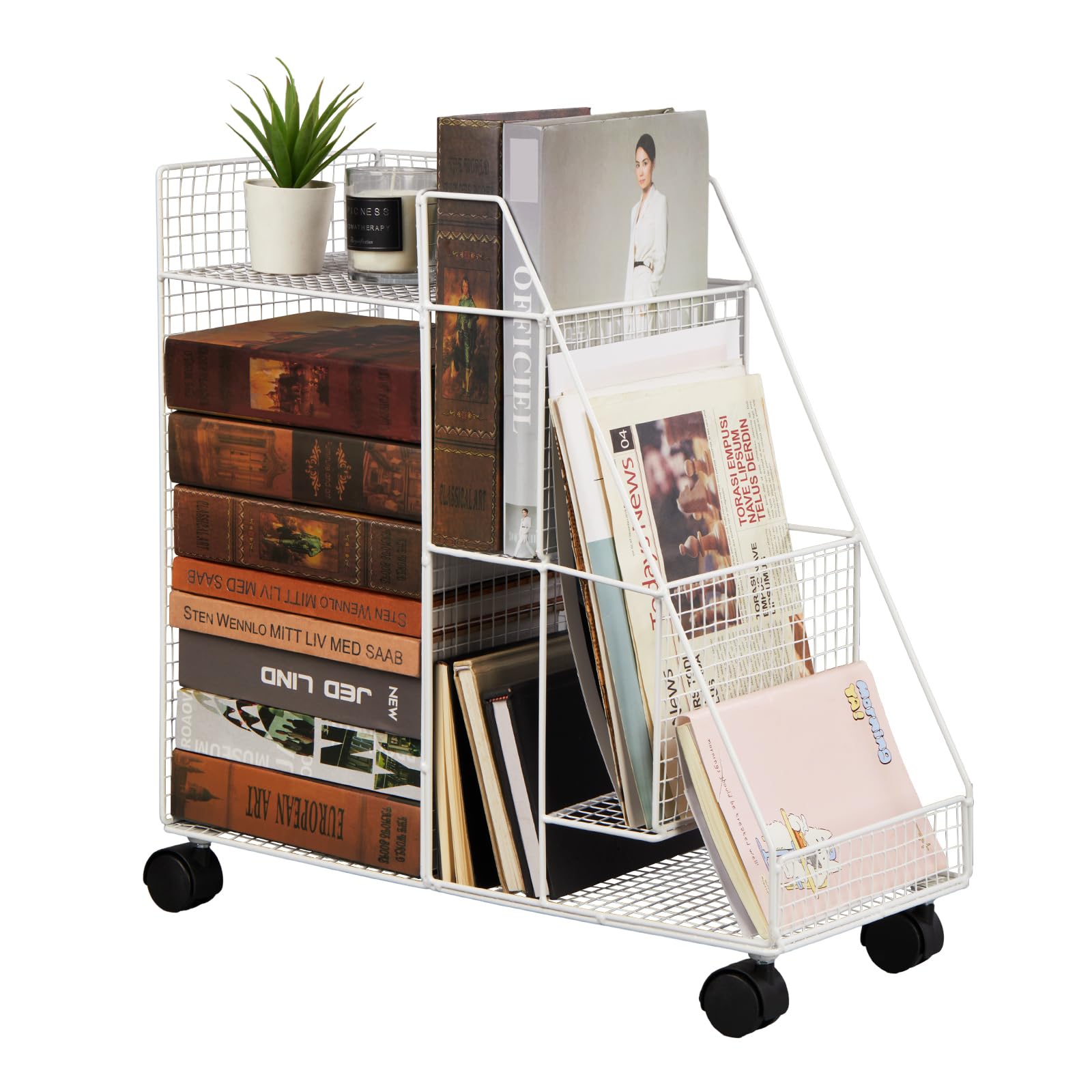 M.J COMFY-LIFE Sleek Compact Iron Storage Cart - Rolling Under-Desk Bookshelf with Easy Assembly and Painted Finish for Home & Office (White)