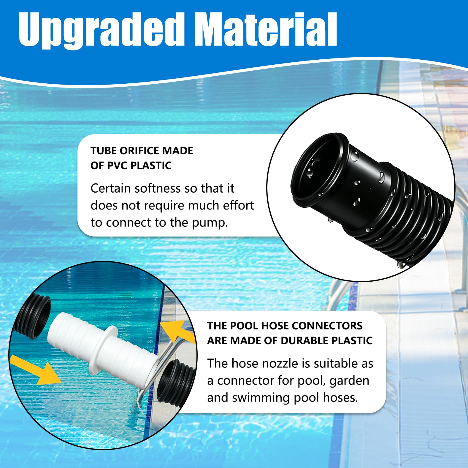 2pcs tuyaux de piscine de 32 mm pour pompes de piscine avec 4 clips de sécurité et 1 raccord de tuyau, idéal pour les pompes de filtre, les nettoyeurs de piscine, les chauffages de piscine noir