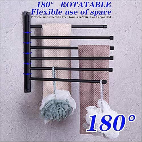 Miniatura 3 de GERZWY Toallero de baño con brazo oscilante para montaje en pared, toallero de baño con 6 brazos, organizador de toallero SUS 304 de acero