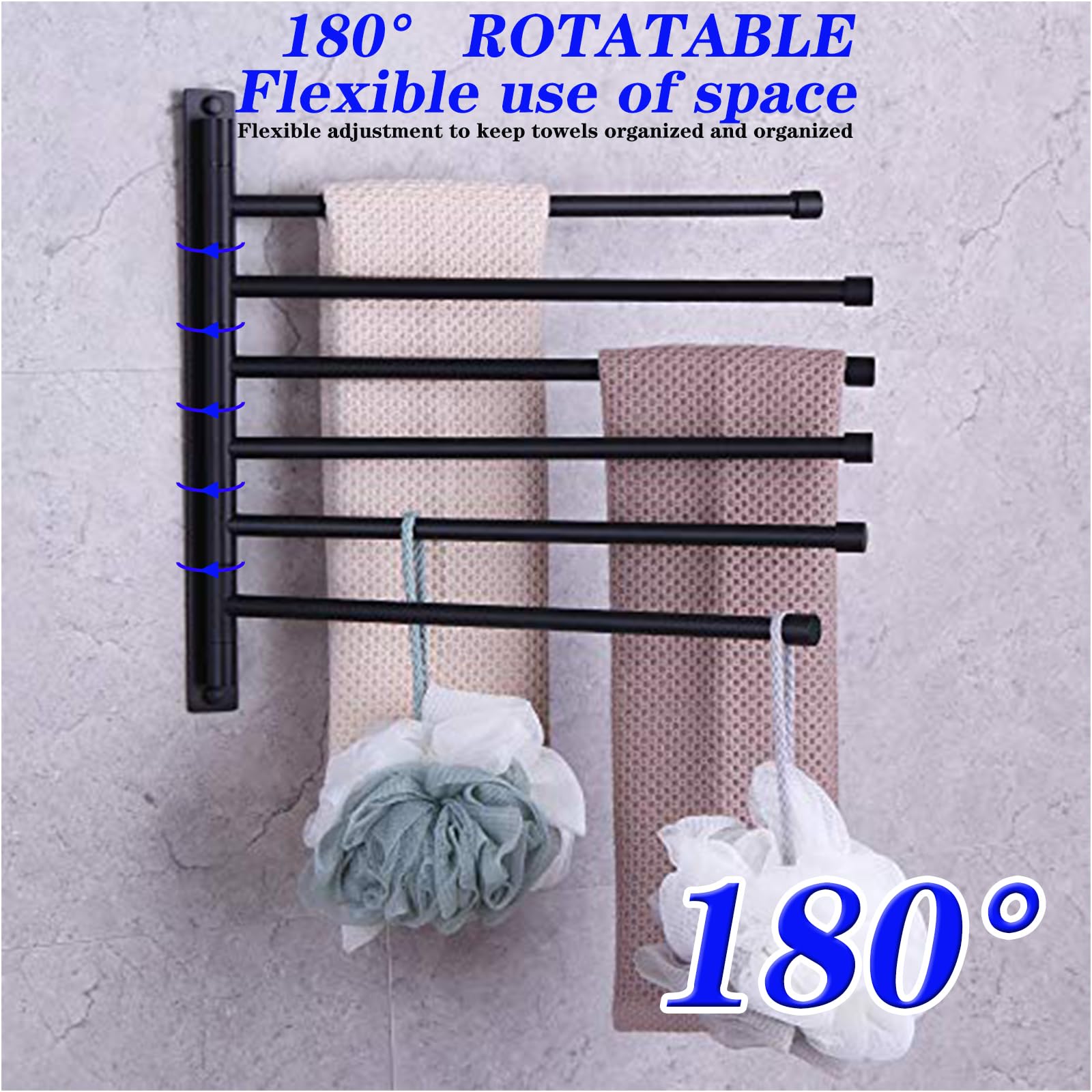 GERZWY Porte-serviettes Mural à 6 Bras Pivotants | Acier Inoxydable Poli 304 | Installation Facile, Gain De Place | Pour Salle De Bain