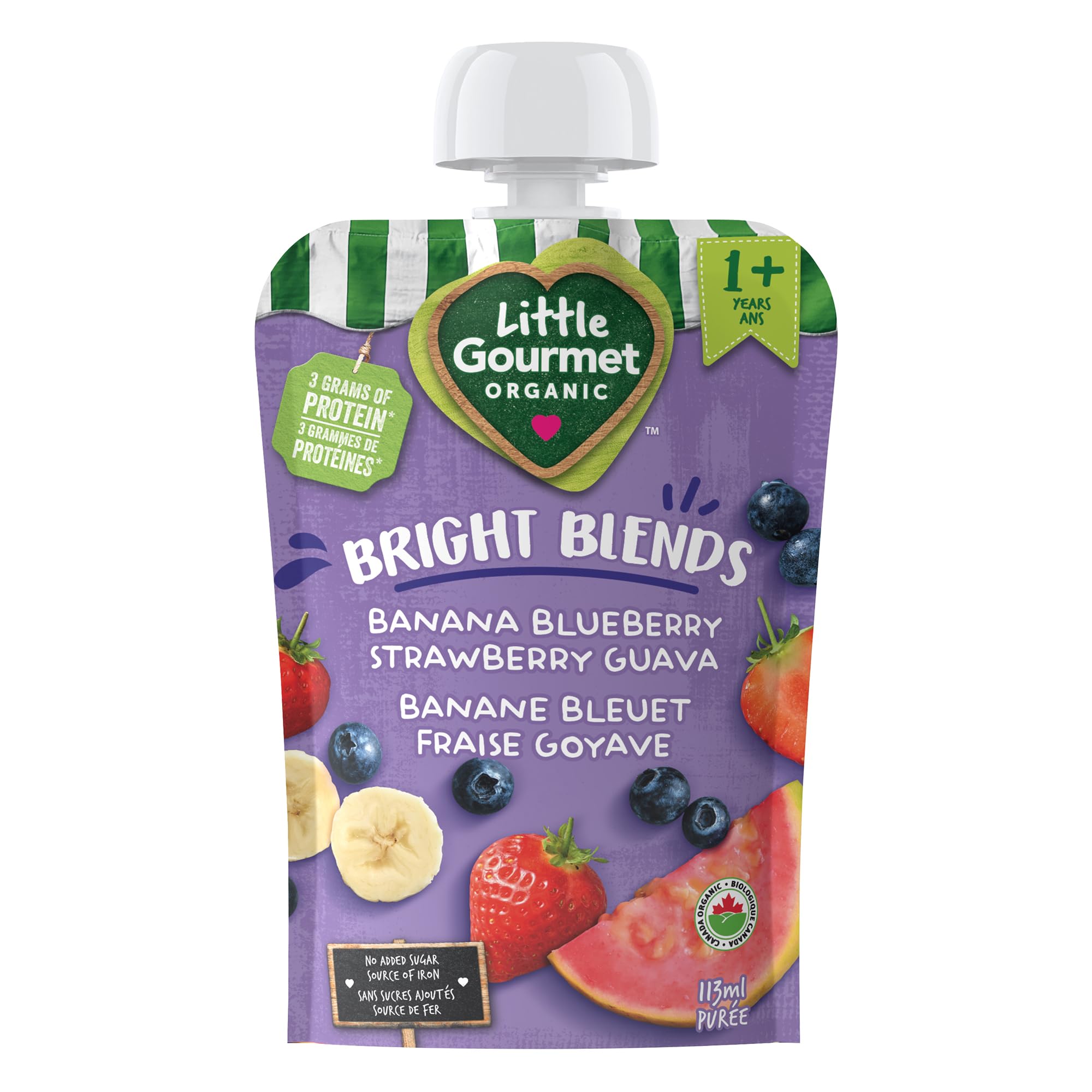 Little Gourmet Organic Toddler Snack Bright Blends Banana Blueberry Strawberry Guava, 113ml (12 Pack) - 5
