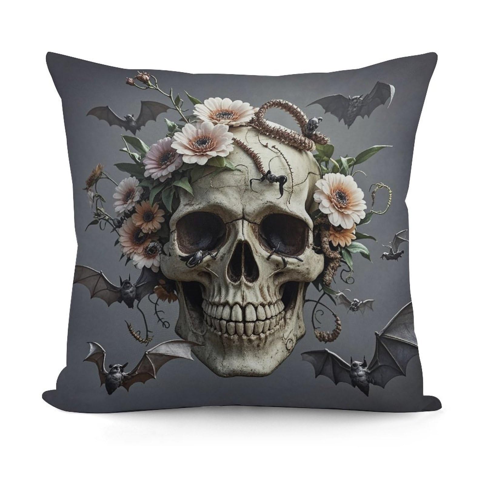 LZQPOEAS Skull Flower Throw Pillow Cover 18x18 in Breathable Square Pillow Case Cozy Soft Pillowcase Protector Fashion Modern Couch Cushion Case for Living Room Bed Sofa Decor
