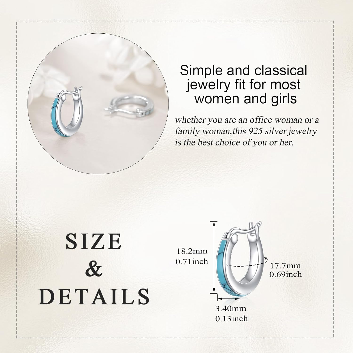 Moonstone/Pink Opal/Blue/Abalone Hoop Earrings for Women Sterling Silver Small Hoop Earrings Teardrop Huggie Earrings Jewelry Gifts - Image 3