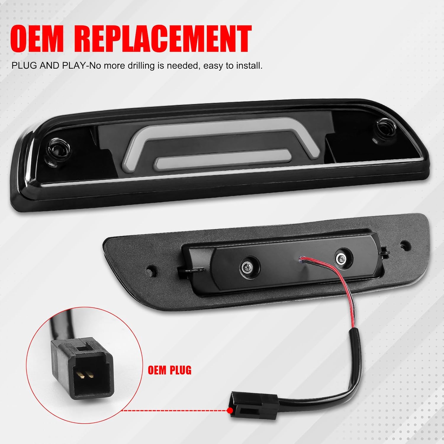 LED 3rd Third Brake Light High Mount Stop Light Compatible With 1995-2016 Toyota Tacoma, Smoked Lens