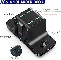 Vista 4 de RHOTALL Cargador de controlador de interruptor para Nintendo Switch, OLED, Lite, 6 en 1 Joycon y estación de carga Pro Controller, soporte de carga