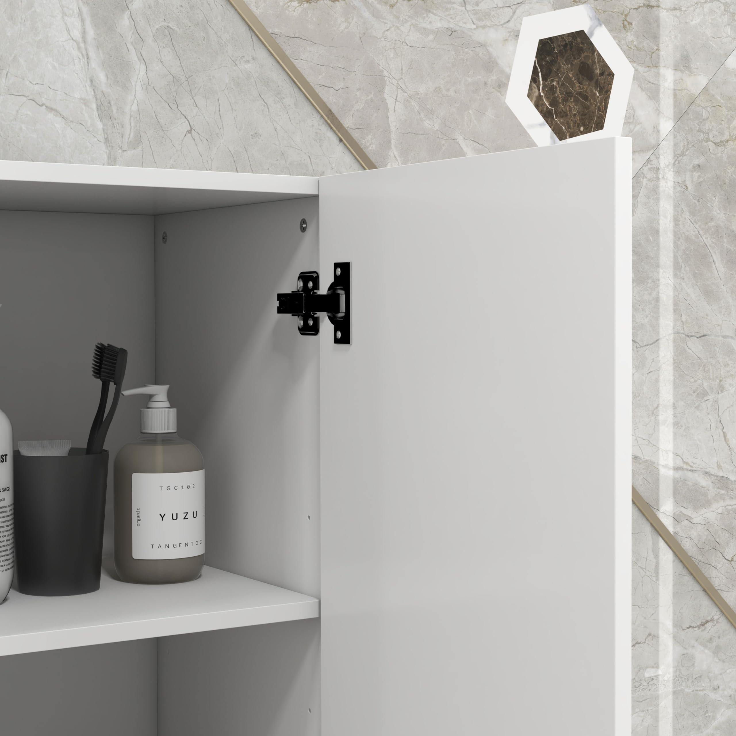 kleankin Meuble colonne de salle de bain, armoire de rangement haute, finition brillante, étagères réglables, 2 placards et 2 niches, étagère de rangement pour salle de bain, 30 x 30 x 181,5 cm, blanc
