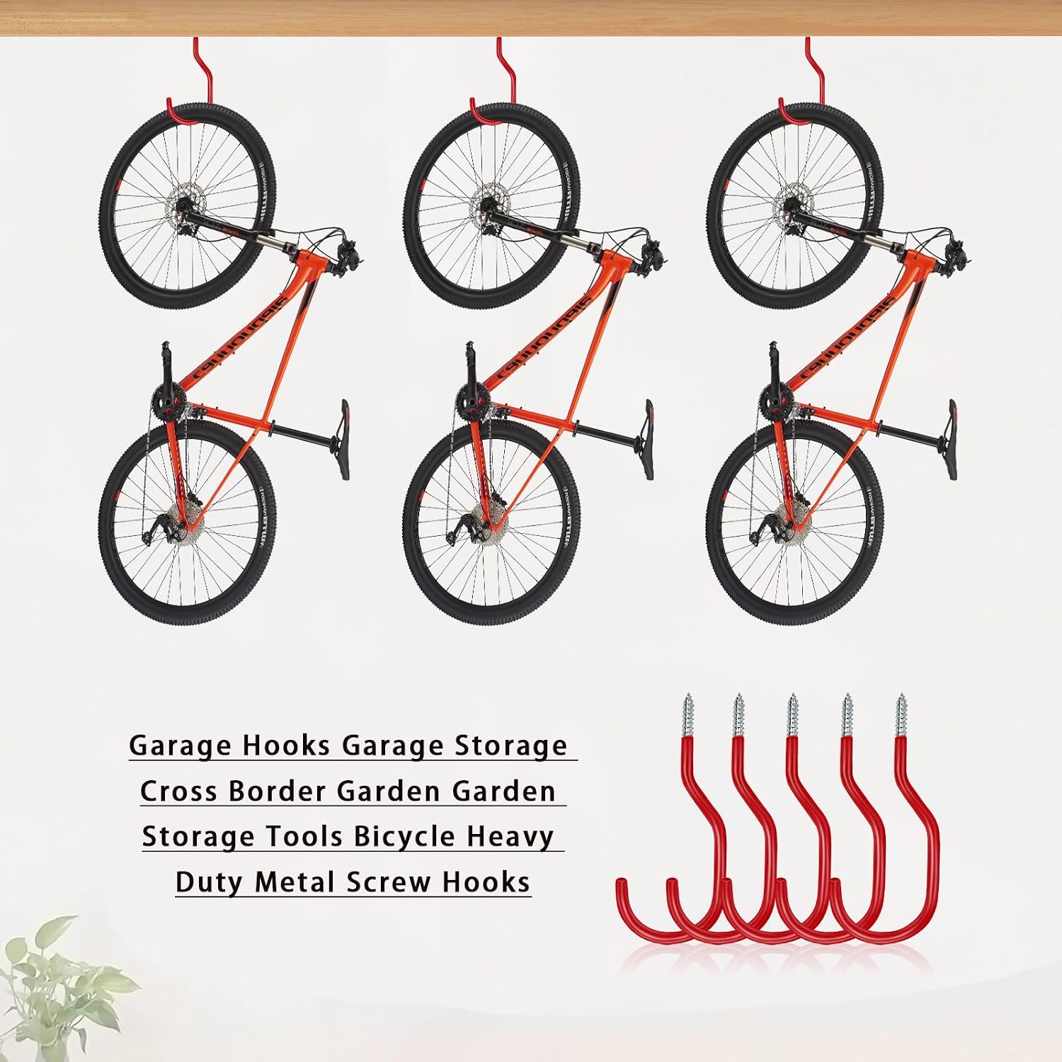 Red Garage Hooks for Hanging Bikes, 6 Pcs Wall Ceiling Bike Rack image 4