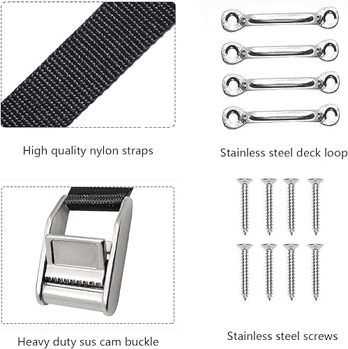 Miniatura 3 de Kit de amarre para enfriador marino, correas de amarre de batería de acero inoxidable resistente con soportes inoxidables, bucle de cubierta de
