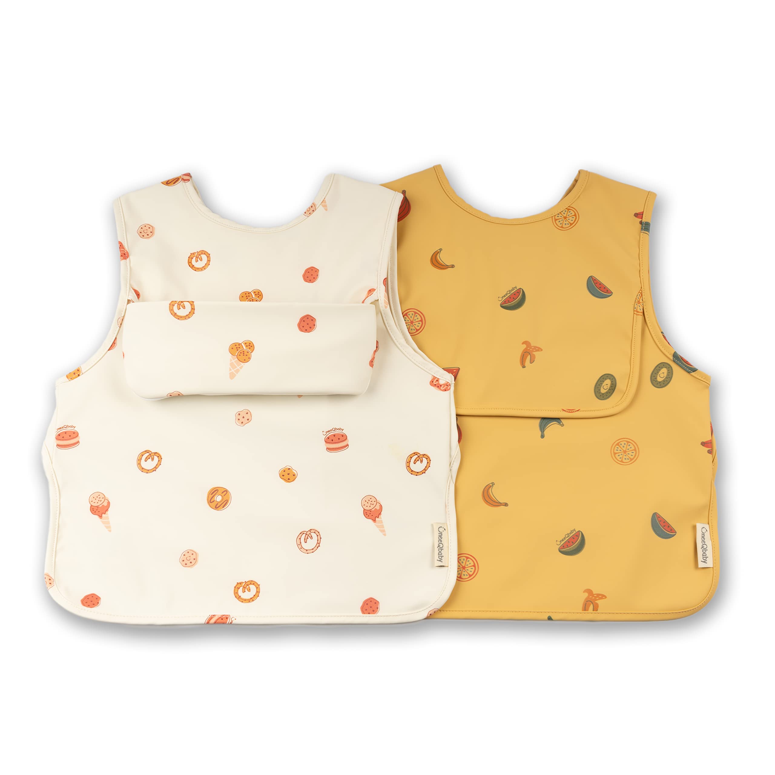 ÜneeQbaby Bavaglini Impermeabili (2 Pezzi), Senza Maniche, Certificato Oeko-TEX con Tasca sul Petto per Alimentazione & Gioco…